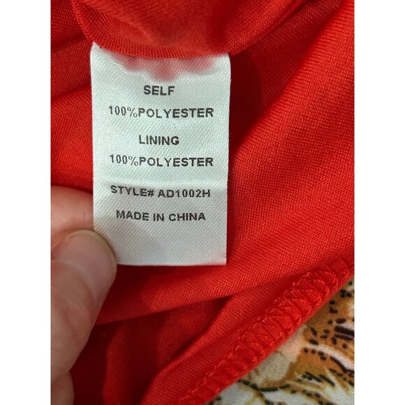 Red Floral Off Shoulder Dress With Smocked Waist Sheer Sleeves Sz Medium - Picture 7 of 11